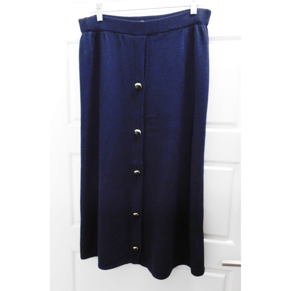 St John Navy Blue Santana Knit‎ Button Down Front Skirt USA sz 2